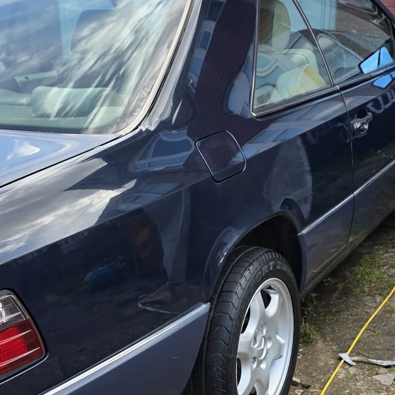 Car detailing before and after — classic Mercedes coupe restored to deep gloss in NW London