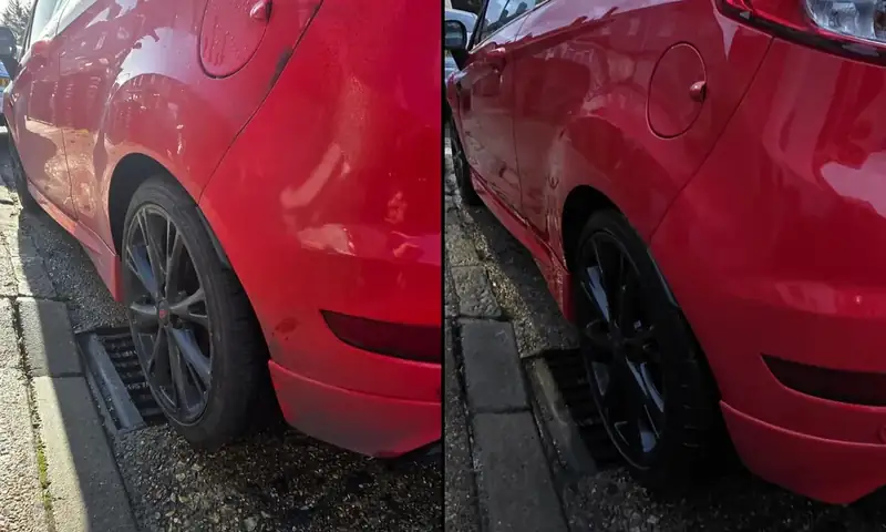 Pre-sale car detailing before and after on a red car in NW London