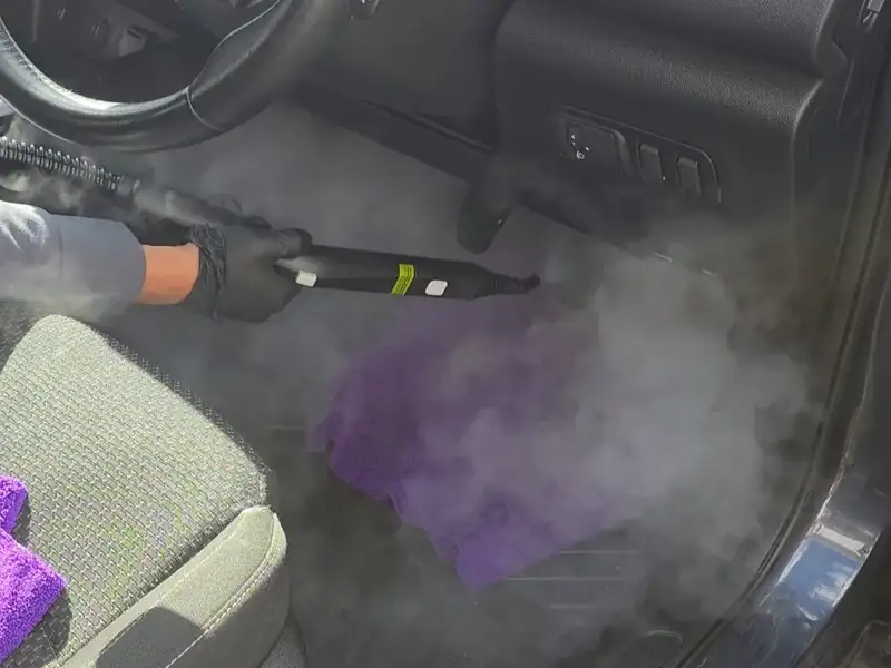 Steam cleaning during car interior cleaning in Harrow