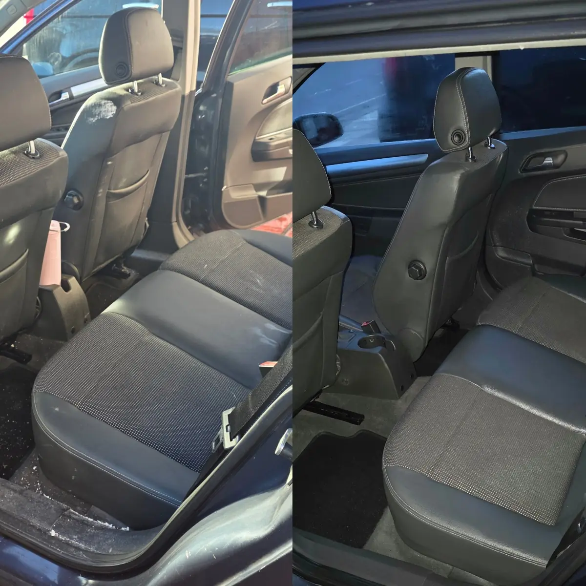 Rear seats before and after during pre-sale car detailing in NW London